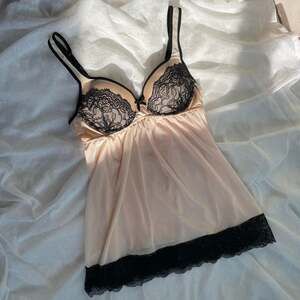 Sophie B. Lace Babydoll Slip Dress, Peach & Black, Padded, Size M